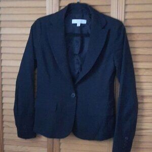 New York & Company Black Pinstripe Padded Shoulder Fully Lined Tuxedo Jacket 2